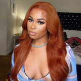 AngieQueen #35 Dark Ginger Color Hair 13x4 HD Lace Front Body Wave Human Hair Wigs