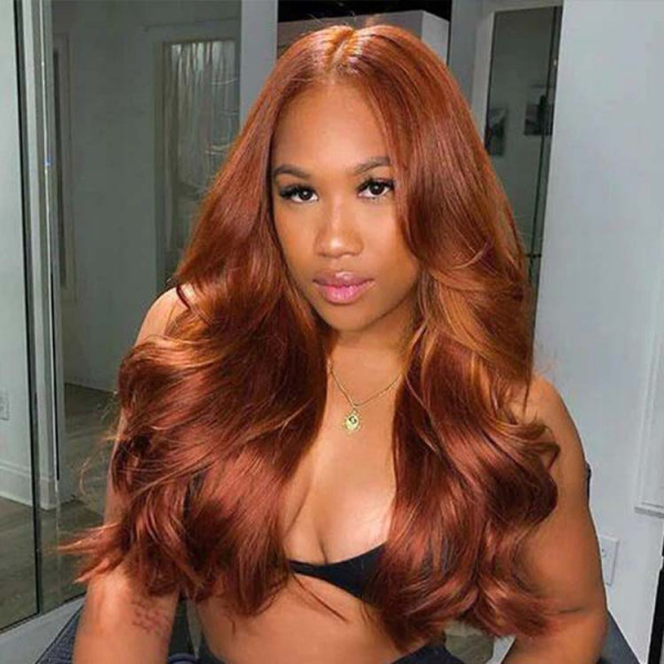 AngieQueen #35 Dark Ginger Color Hair 13x4 HD Lace Front Body Wave Human Hair Wigs