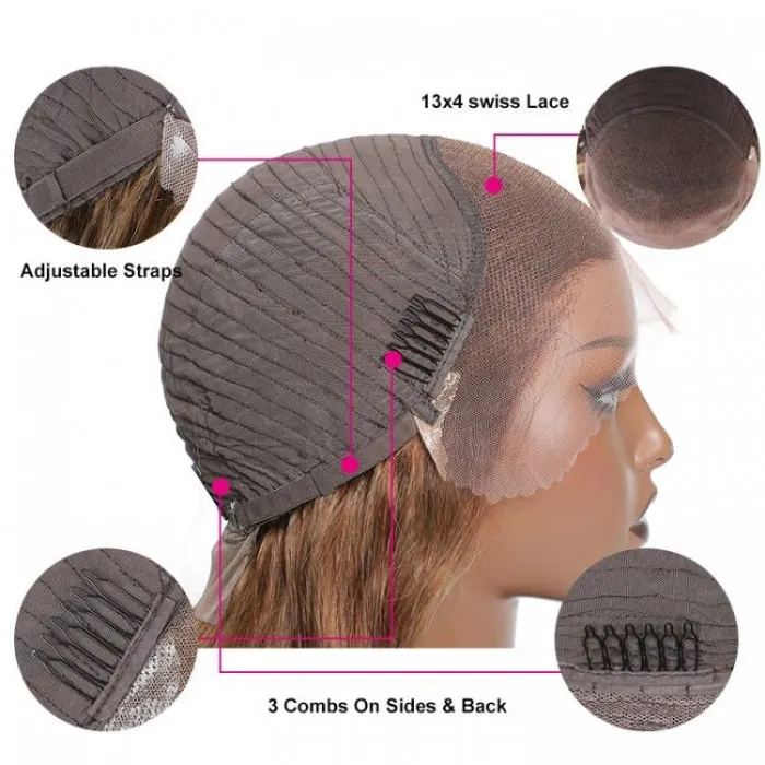 AngieQueen Honey Blonde Lace Front Wig #27 Color Ombre Human Hair Wigs