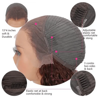 AngieQueen 13*4 Lace Front Jerry Curly Human Hair Wig Reddish Brown Color 180% Density