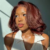 Angie Queen 10A Reddish Brown Short Body Wave 13x4 Lace Front Wigs 14 Inches