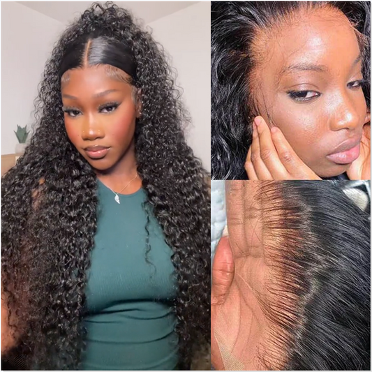 Angiequeen Water Wave Real 13X4 HD /Transparent 18-36 inches Natural Black Long Wig