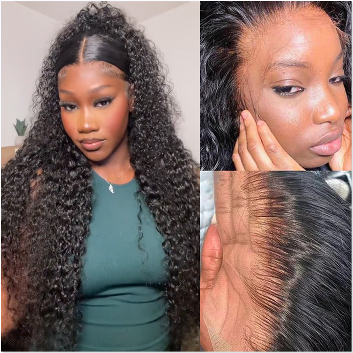 Angiequeen Water Wave Real 13X4 HD /Transparent 18-36 inches Natural Black Long Wig