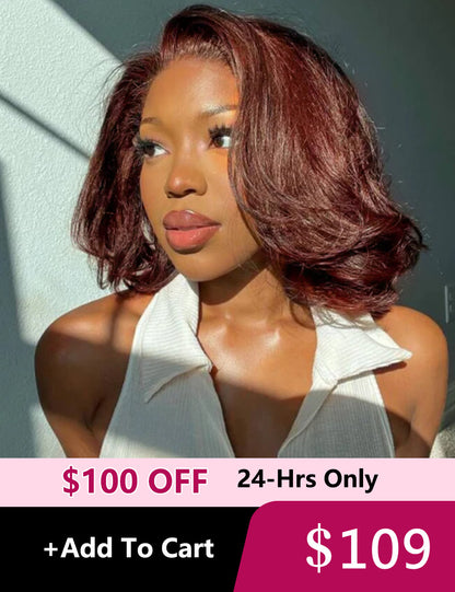 Angie Queen 10A Reddish Brown Short Body Wave 13x4 Lace Front Wigs 14 Inches