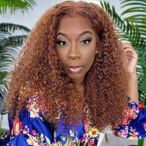 AngieQueen Deep Curly Lace Front Wig Ginger Blonde Colored Human Hair Wigs