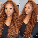 AngieQueen Deep Curly Lace Front Wig Ginger Blonde Colored Human Hair Wigs