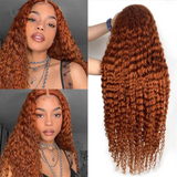 AngieQueen Deep Curly Lace Front Wig Ginger Blonde Colored Human Hair Wigs