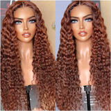 AngieQueen Reddish Brown 13x4 Lace Front Wig Deep Wave Human Hair Wigs 180% Density