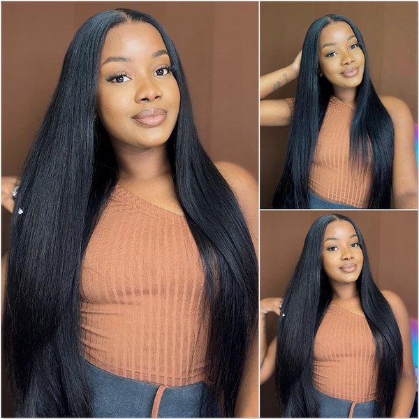 AngieQueen Silky Straight 13X4 HD Natural Color Transparent Lace Front Human Hair Wig