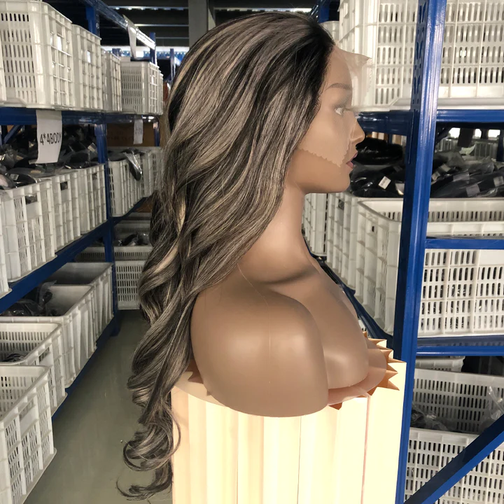 AngieQueen 1B/Gray Highlight Wig Human Hair 13x4 Silky Straight Lace Front Wig
