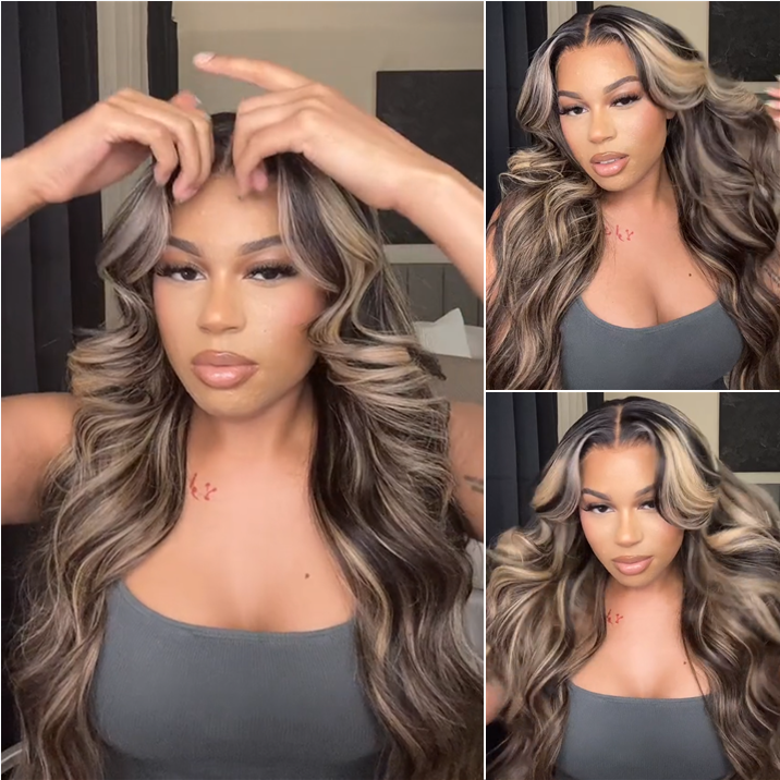 AngieQueen 1B/Gray Highlight Wig Human Hair 13x4 Silky Straight Lace Front Wig