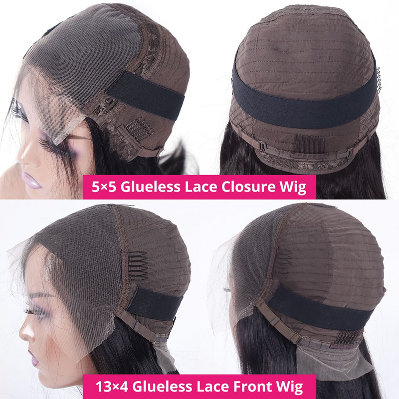 AngieQueen Glueless HD Lace Front Straight Human Hair Wig 180% Density