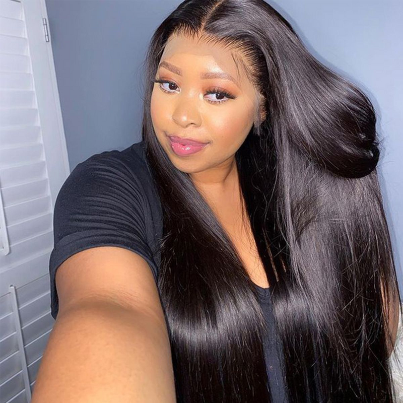 AngieQueen Glueless HD Lace Front Straight Human Hair Wig 180% Density