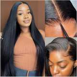 AngieQueen Glueless HD Lace Front Straight Human Hair Wig 180% Density