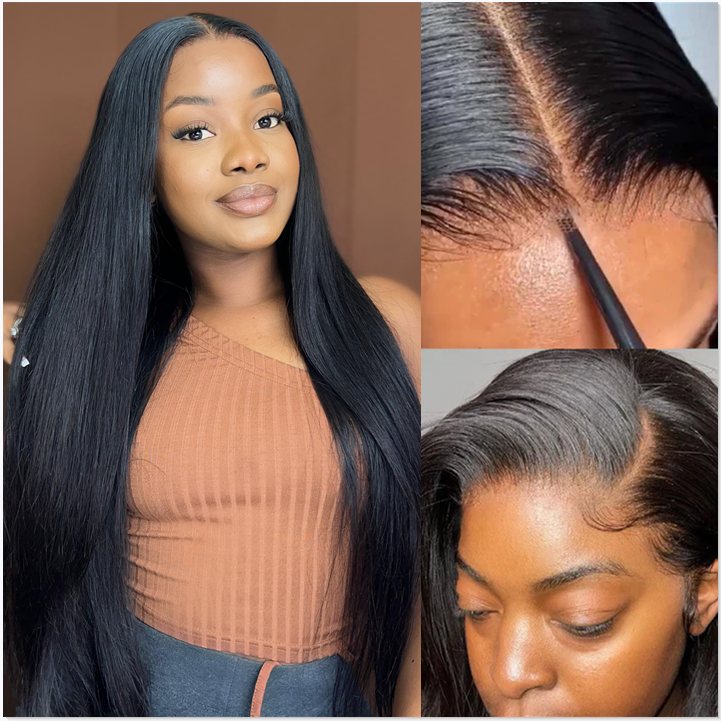 AngieQueen Glueless HD Lace Front Straight Human Hair Wig 180% Density