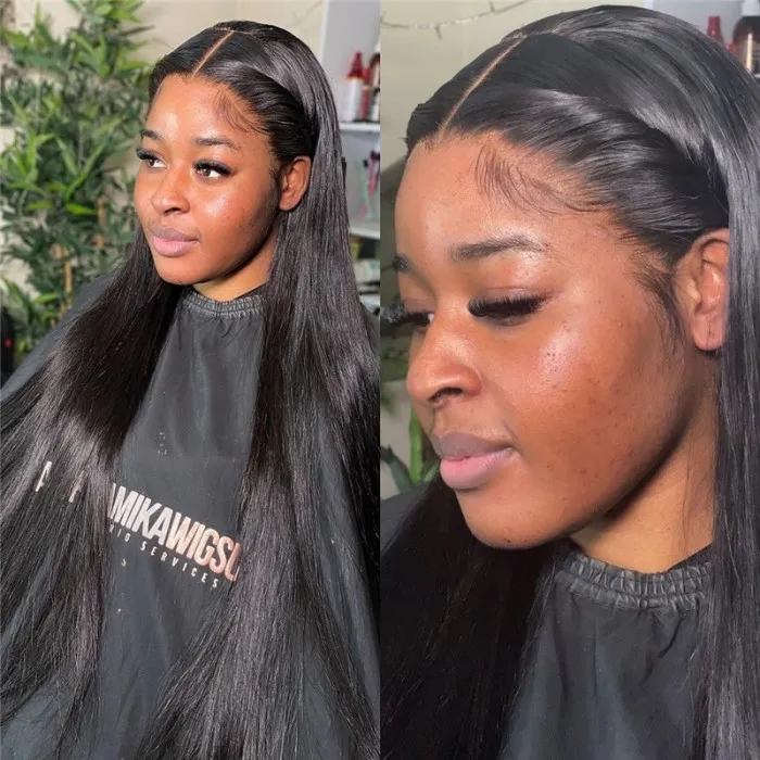 AngieQueen Glueless HD Lace Front Straight Human Hair Wig 180% Density