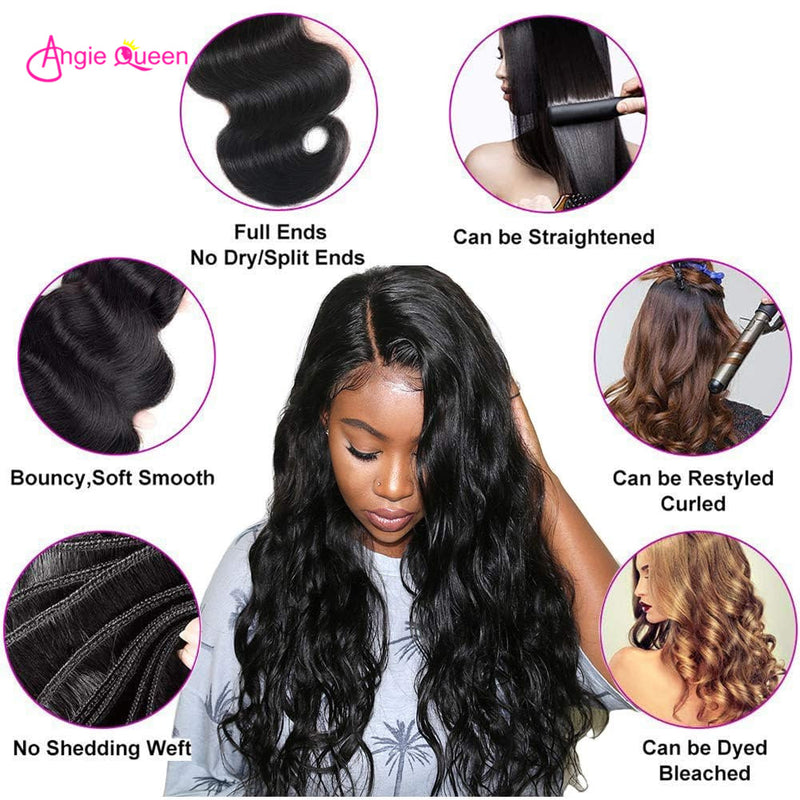 Angie Queen 3 Bundles Indian Body Wave Virgin Human Hair Weave Bundles