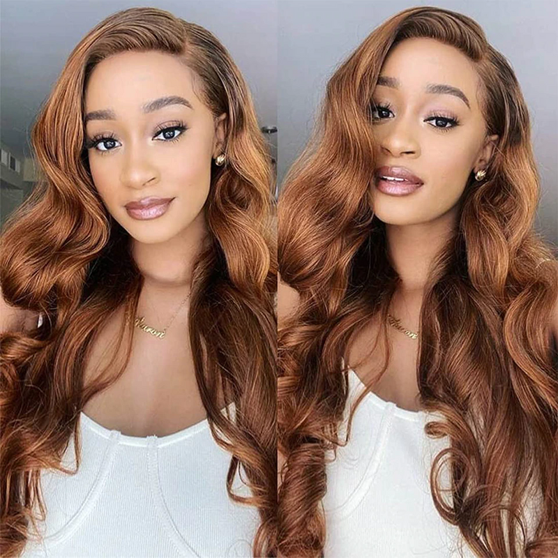 AngieQueen Ginger Blonde Colored HD Lace Front Human Hair Wigs Body Wave