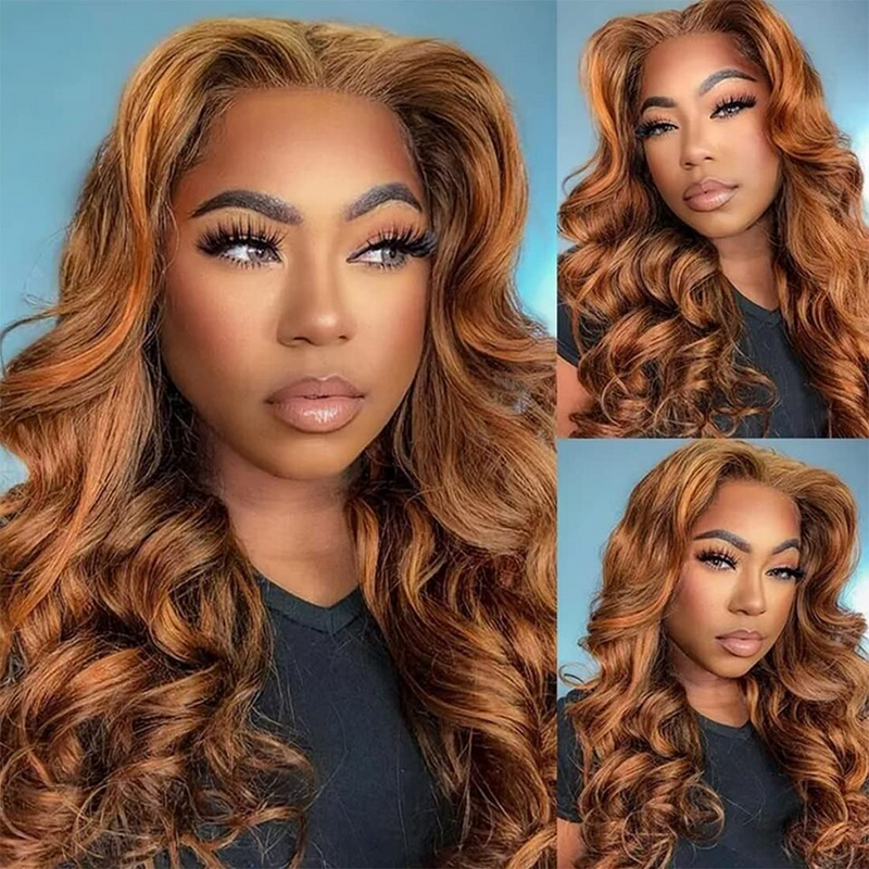 AngieQueen Ginger Blonde Colored HD Lace Front Human Hair Wigs Body Wave