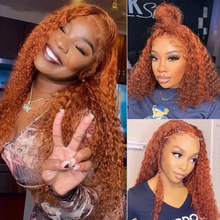 AngieQueen Ginger Blonde Colored Water Wave HD Lace Front Human Hair Wigs