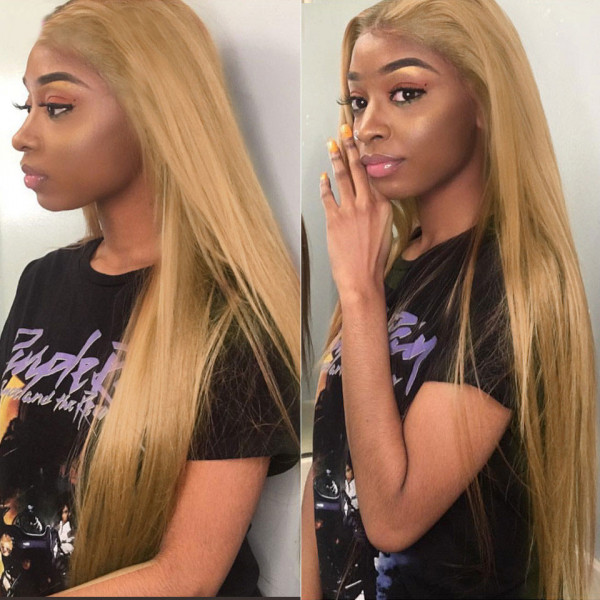 AngieQueen Honey Blonde Lace Front Wig #27 Color Ombre Human Hair Wigs