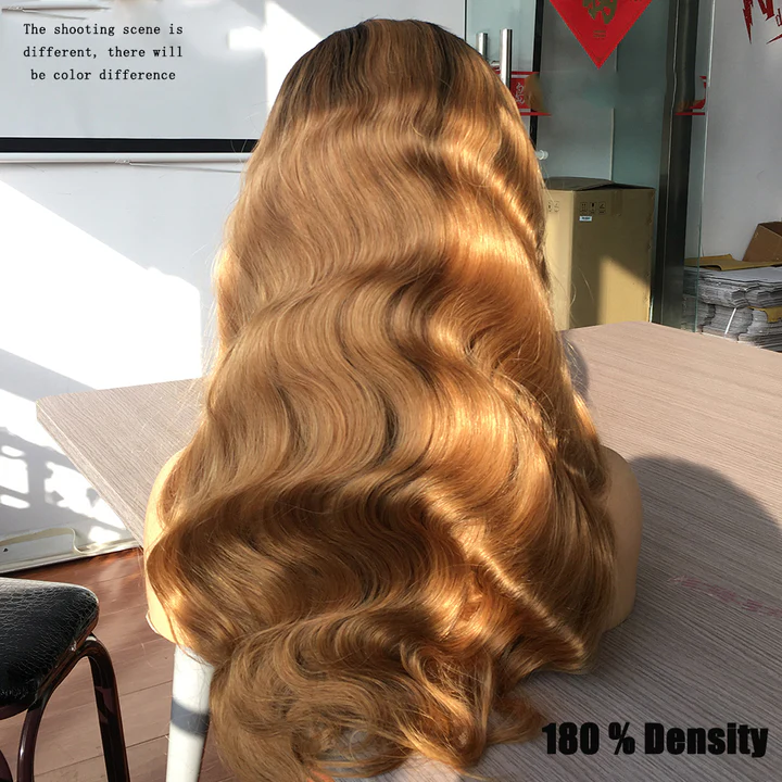 AngieQueen Honey Blonde Lace Front Wig #27 Color Ombre Human Hair Wigs