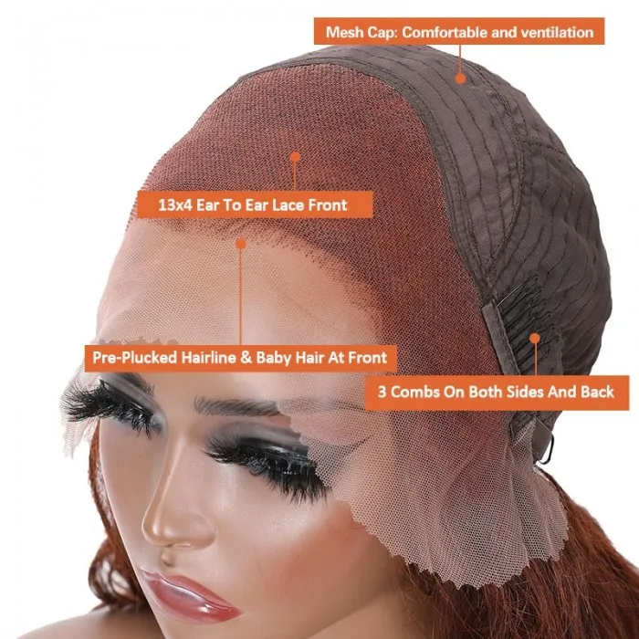 AngieQueen Copper Red Bob Lace Wigs Glueless Straight Human Hair Texture