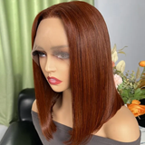 AngieQueen Copper Red Bob Lace Wigs Glueless Straight Human Hair Texture