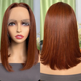 AngieQueen Copper Red Bob Lace Wigs Glueless Straight Human Hair Texture