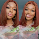 AngieQueen Copper Red Bob Lace Wigs Glueless Straight Human Hair Texture