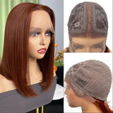 AngieQueen Copper Red Bob Lace Wigs Glueless Straight Human Hair Texture