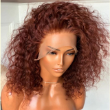 Angie Queen Reddish Brown Lace Front Bob Wigs Water Wave Bouncy Curly Glueless Human Hair