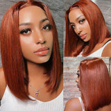 AngieQueen Copper Red Bob Lace Wigs Glueless Straight Human Hair Texture