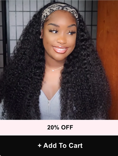 AngieQueen Jerry Curly Human Hair Wig Glueless Wig Brazilian Virgin Hair Machine Made Headband Wig 180% Density