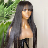AngieQueen Straight Human Hair Wigs Pre-Plucked With Bangs Glueless Remy Human Hair Wigs
