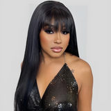 Angiequeen Hair Wig Straight Human Hair Wigs With Bangs Glueless Machine Wigs