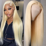 Angie Queen 100% Virgin Volume Human Hair Soft Long 613 Blonde Straight Lace Frontal Wig