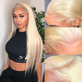 Angie Queen 100% Virgin Volume Human Hair Soft Long 613 Blonde Straight Lace Frontal Wig