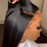 AngieQueen Silky Straight 13X4 HD Natural Color Transparent Lace Front Human Hair Wig