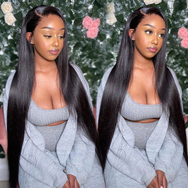 AngieQueen Silky Straight 13X4 HD Natural Color Transparent Lace Front Human Hair Wig