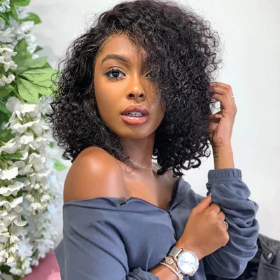 Angie Queen Glueless Curly Short Bob Wigs 100% Human Hair Wigs