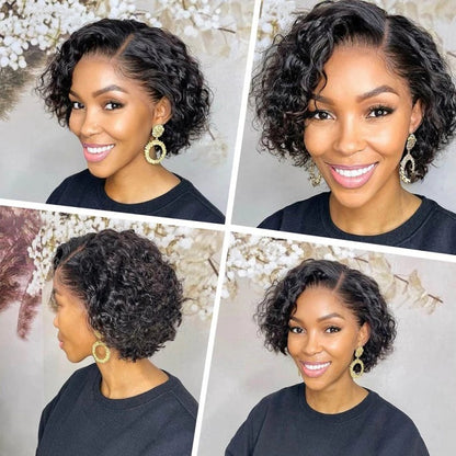 Angie Queen Glueless Curly Short Bob Wigs 100% Human Hair Wigs
