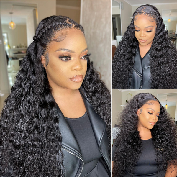 Angiequeen Maylasian 13X4 HD Deep Wave Natural Color Transparent Lace Front Long Virgin Wig