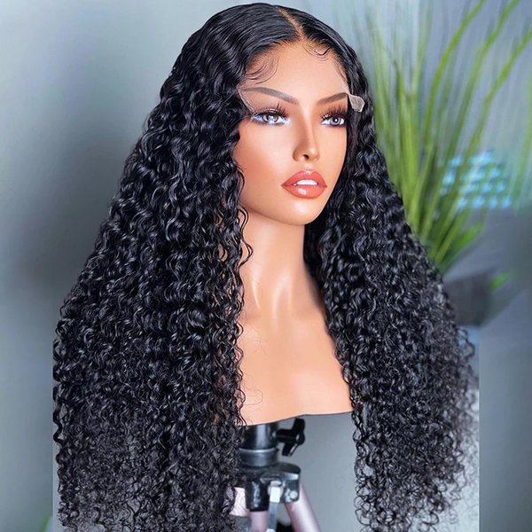 Angiequeen 5X5 HD Lace Curly Wave Pre Plucked Virgin Hair 18-36 inches Closure Long Wigs