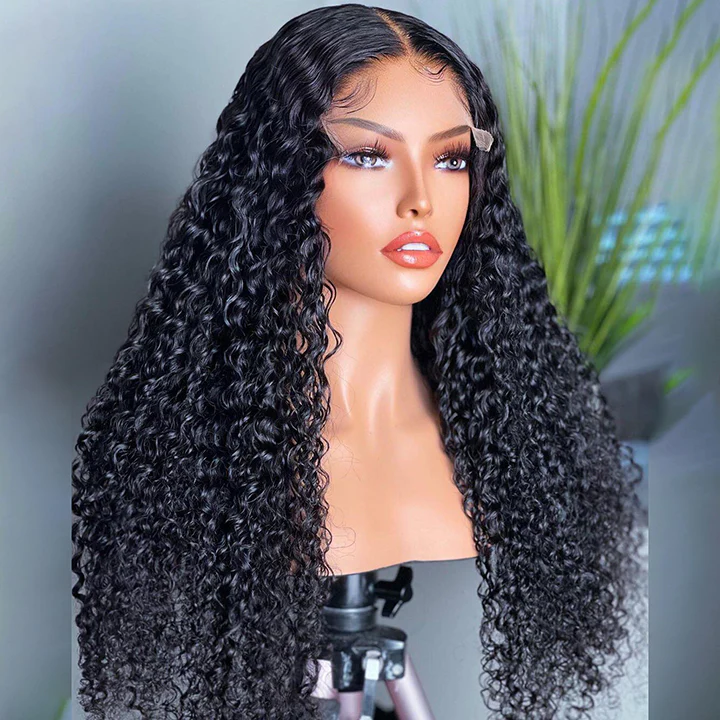 Angiequeen 5X5 HD Lace Curly Wave Pre Plucked Virgin Hair 18-36 inches Closure Long Wigs