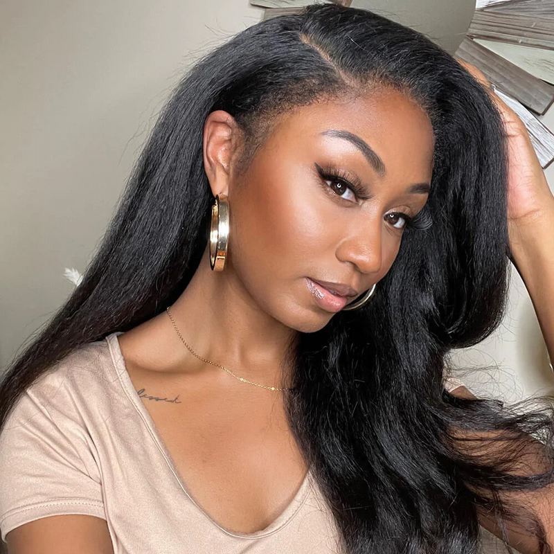 Angiequeen 4C Edges Kinky Straight 13x4 HD Lace Wig Realistic Edges