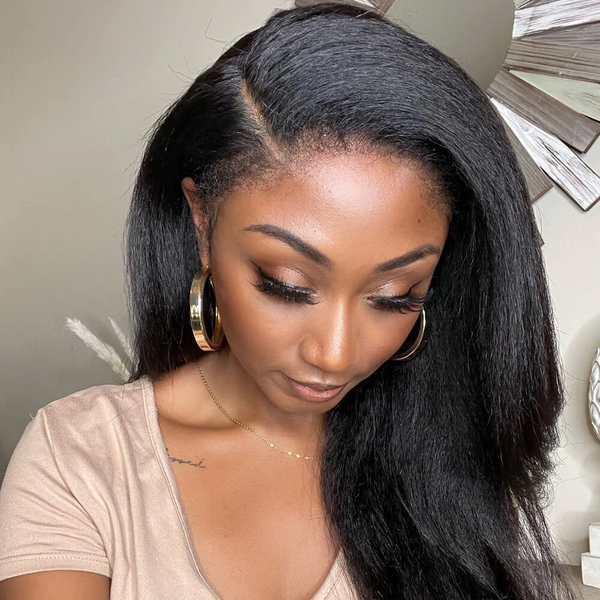 Angiequeen 4C Edges Kinky Straight 13x4 HD Lace Wig Realistic Edges