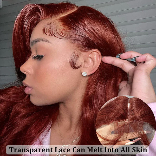 AngieQueen Reddish Brown Body Wave Human Hair Lace Front Wig 180% Density