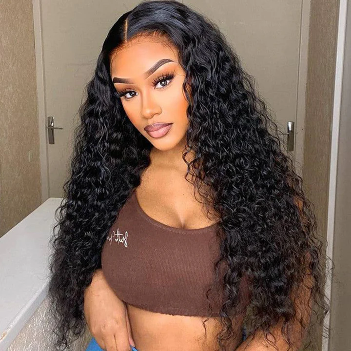 Angiequeen 5X5 HD Lace Water Wave Pre Plucked Closure Long Human Hair Wigs
