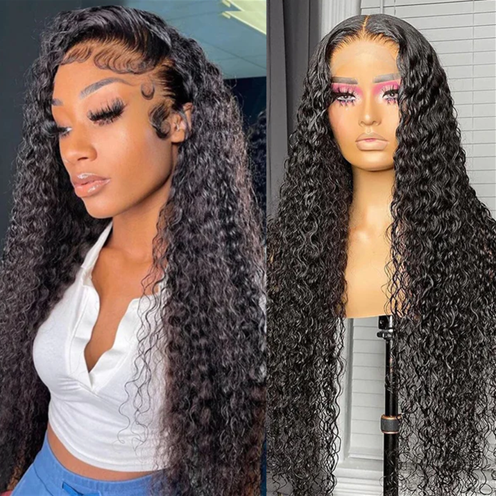 Angiequeen 5X5 HD Lace Water Wave Pre Plucked Closure Long Human Hair Wigs